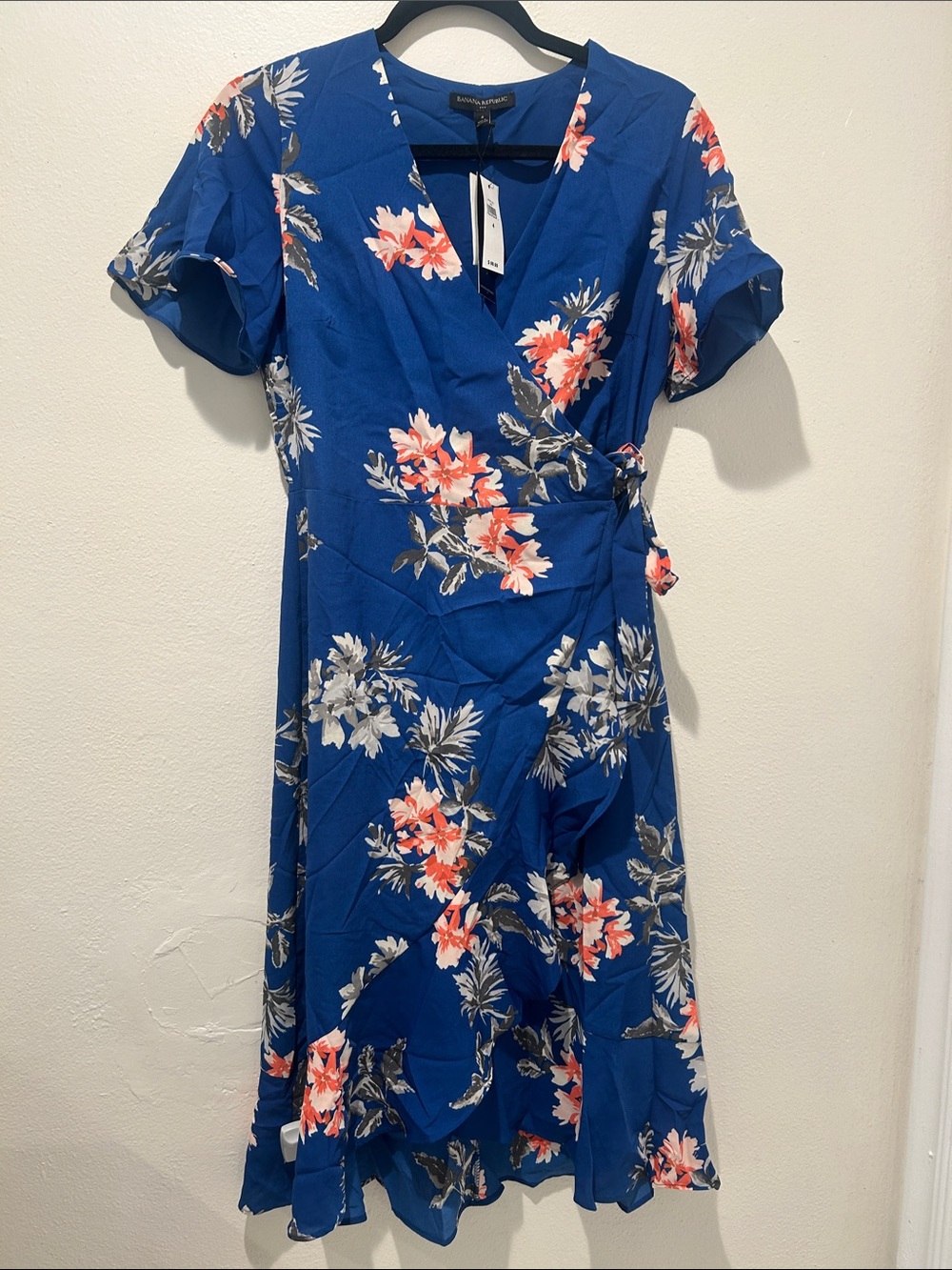 Banana Republic Royal Blue Floral Wrap Midi Dress